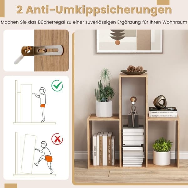 Konveks reol med 3 hyldeniveauer og tipbeskyttelse Moderne præsentationshylde, naturlig