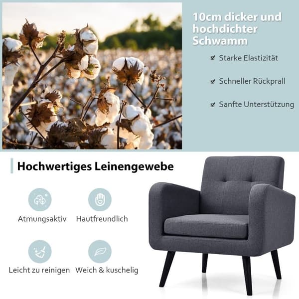 Vingestol med armlener og ben laget av massivt gummitre, lesestol, TV-stol, grå