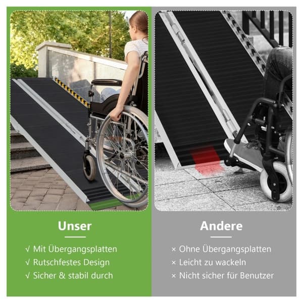 152,5 x 74 cm rullstolsramp Bärbar och halkskyddad hopfällbar ramp upp till 272 kg lastaluminium