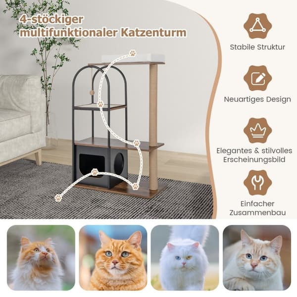 118 cm højt kattetrætårn med metalramme klatremøbler til katte