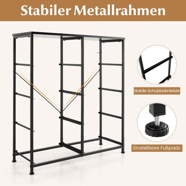 Kommode med 8 skuffer & metalstel & bordplade stof kommode 80 x 30 x 92 cm grå