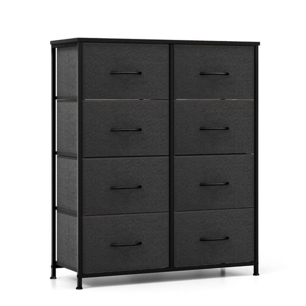 Kommode med 8 skuffer & metalstel & bordplade stof kommode 80 x 30 x 92 cm grå