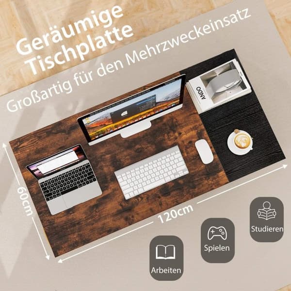 120 cm langt skrivebord med 2 skuffer & hovedtelefonkrog & opbevaringsrum computerbord