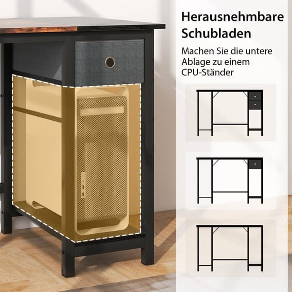 120 cm langt skrivebord med 2 skuffer & hovedtelefonkrog & opbevaringsrum computerbord