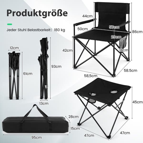 Overdimensjonerte campingstoler med bord og 2 drikkeholdere og oppbevaringspose sammenleggbare stoler