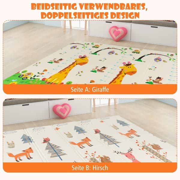 Babylekmatta hopfällbar babymatta dubbelsidig krypmatta av XPE-material giraffhjort