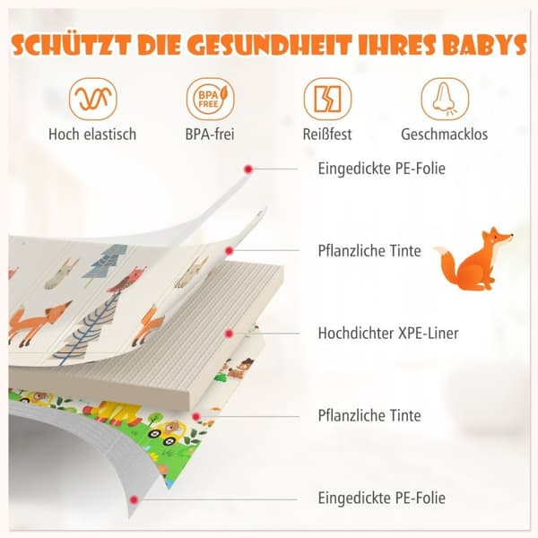 Babylekmatta hopfällbar babymatta dubbelsidig krypmatta av XPE-material giraffhjort