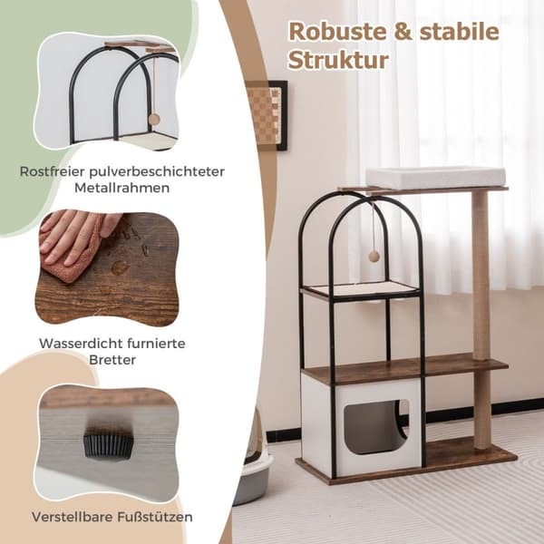 Kradsestolpe med kattehule 118 cm kattetræ med aftagelig katteseng & bold & kradsemåtte