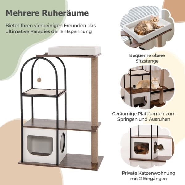 Kradsestolpe med kattehule 118 cm kattetræ med aftagelig katteseng & bold & kradsemåtte