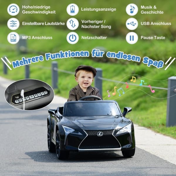 Elbil för barn med 2,4G fjärrkontroll & LED-lampor & musik Lexus LC500 barnbil svart