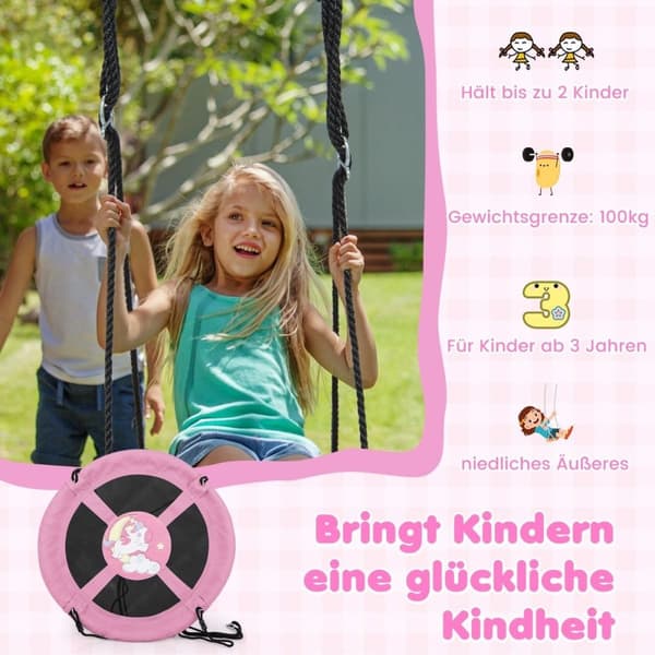 Diameter 100 cm redegynge med justerbare reb, hængegynge, børnegynge, rund gynge, pink