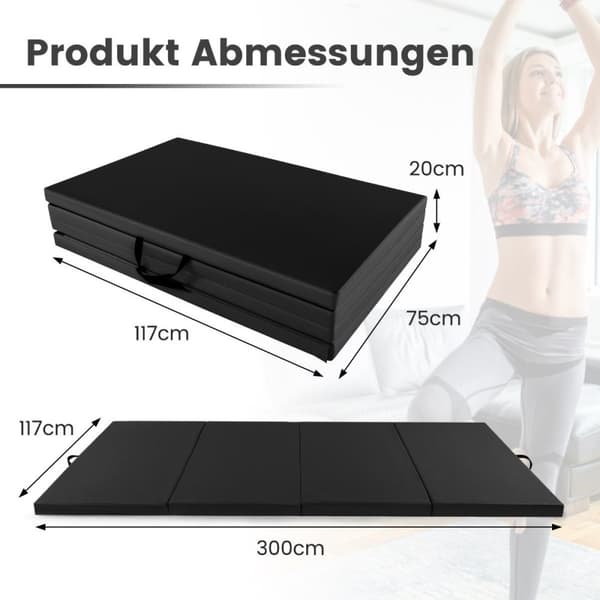 300 x 117 x 5 cm mjuk golvmatta av konstläder med klätterfäste och bärhandtag, svart