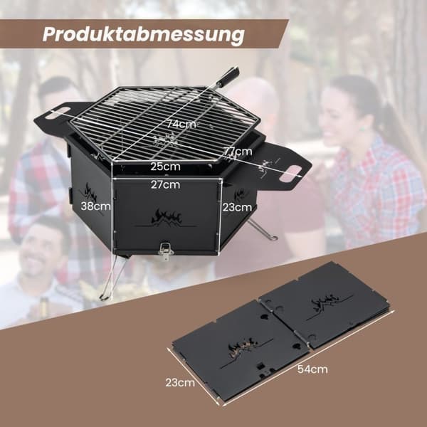 stor kullgrill med 360° roterende grill 2 i 1 bålbolle 77 x 74 x 38 cm