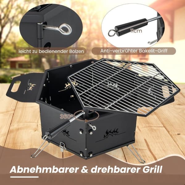 stor kullgrill med 360° roterende grill 2 i 1 bålbolle 77 x 74 x 38 cm