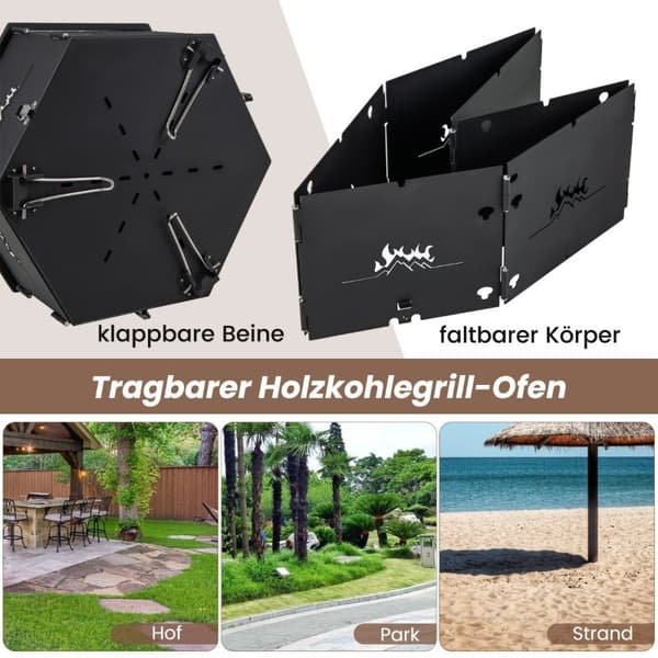 stor kullgrill med 360° roterende grill 2 i 1 bålbolle 77 x 74 x 38 cm