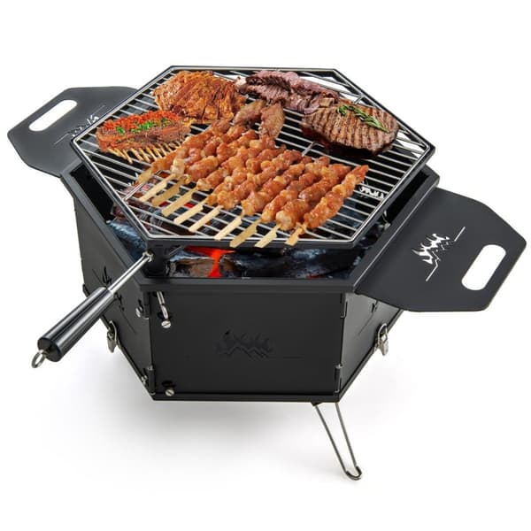stor kullgrill med 360° roterende grill 2 i 1 bålbolle 77 x 74 x 38 cm