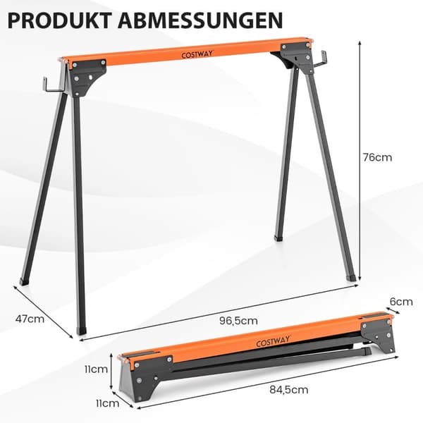 2 x såghäst arbetsbock hopfällbar ställningsbock rymmer upp till 500 kg 96,5 x 47 x 76 cm