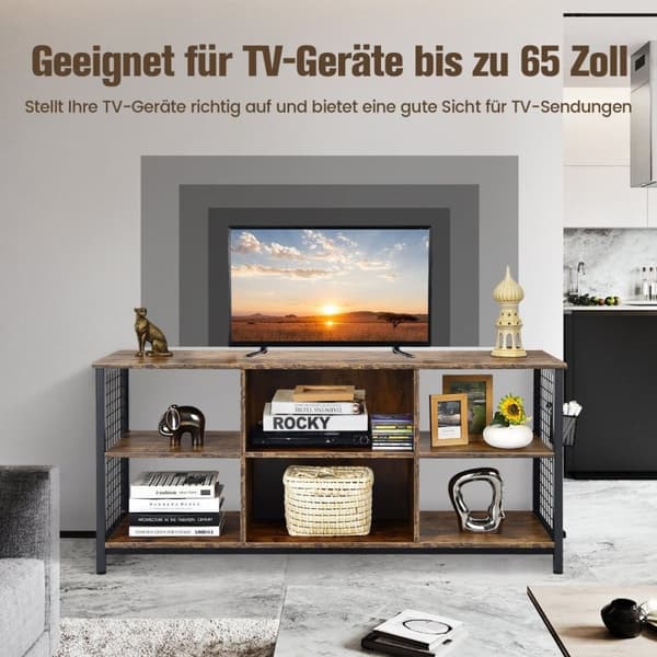 TV-kaapin alhaalla avoimilla lokeroilla TV-hylly televisioille 65 tuumaan asti 140 x 40 x 62,5 cm Maalaismainen ruskea