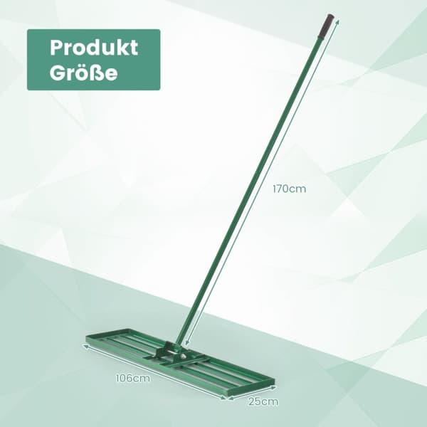 Utjevningsrive med ergonomisk håndtak, robust plenverktøy, utjevningsrive, overflateutjevner, 106 x 25 cm, grønn