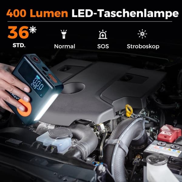 2000A 12V bilbatteri Jump Starter med 150PSI digital dækpumpe & luftkompressor & LED-skærm 13000mAh Power Bank