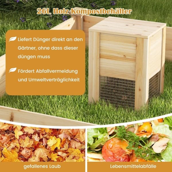 Højbed med kompostbeholder træhaveseng 300 L kapacitet plantekasse 124 x 124 x 25,5 cm