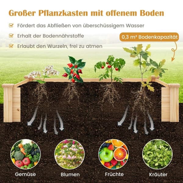 Højbed med kompostbeholder træhaveseng 300 L kapacitet plantekasse 124 x 124 x 25,5 cm