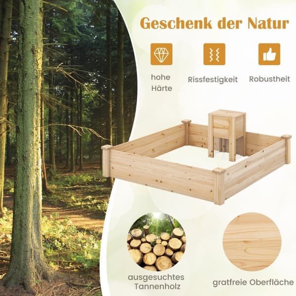 Højbed med kompostbeholder træhaveseng 300 L kapacitet plantekasse 124 x 124 x 25,5 cm