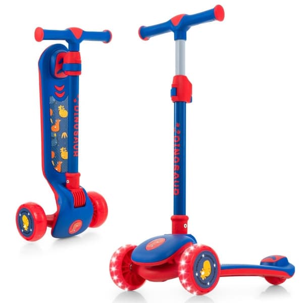 Sammenleggbar barnescooter med PU LED-hjul og bakbrems, høydejusterbar sparkesykkel, blå