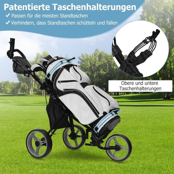 3 hjuls golfvogn laget av aluminium med paraplyholder og sete sammenleggbar golfvogn golf caddy grå
