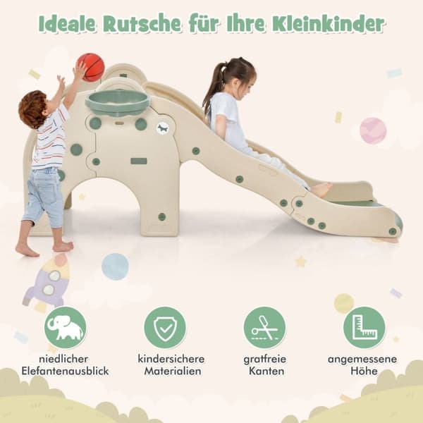 Slide Outdoor 4 in 1 rutschkana för barn & tunnel & basketbåge & stege 187,5 x 75 x 77,5 cm Grön