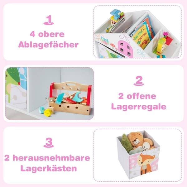 Barnehusformet bokhylle Tredukkehus bokhylle med 2 oppbevaringsbokser Fargerik 62 x 30 x 72 cm