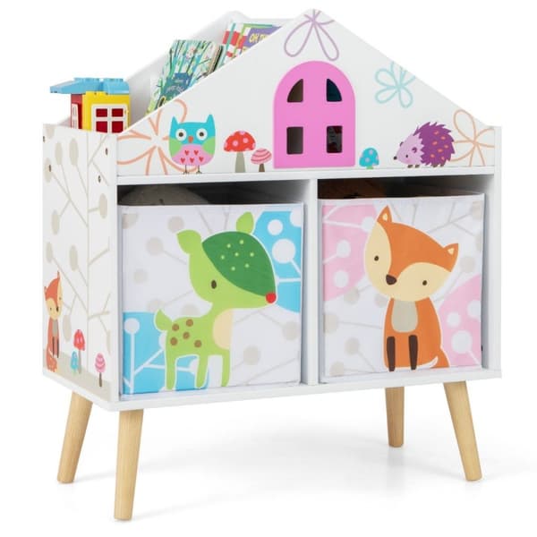 Barnehusformet bokhylle Tredukkehus bokhylle med 2 oppbevaringsbokser Fargerik 62 x 30 x 72 cm
