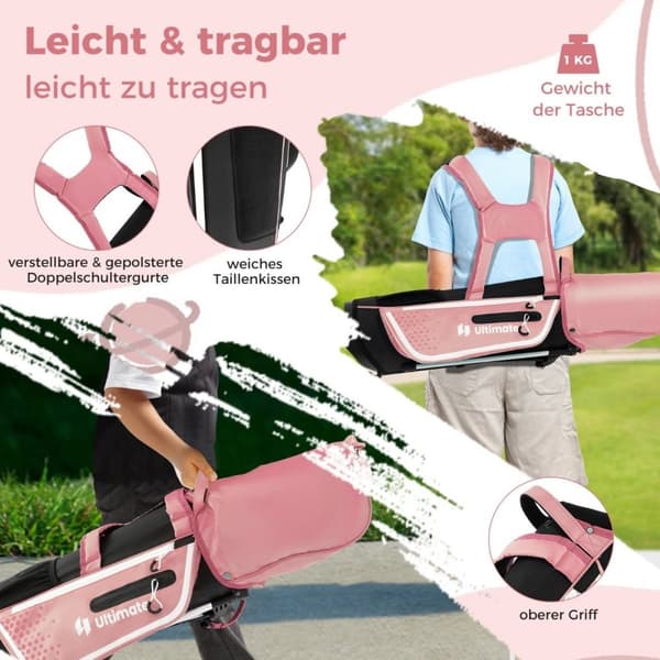 4-delt børnegolfkøllesæt med golftaske og regnslag til børn i alderen 8-10 år, pink