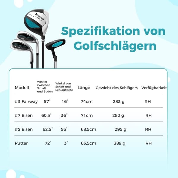 4-osainen lasten golfmailasetti golfpussilla ja sadesuojalla 5-7-vuotiaille lapsille sininen