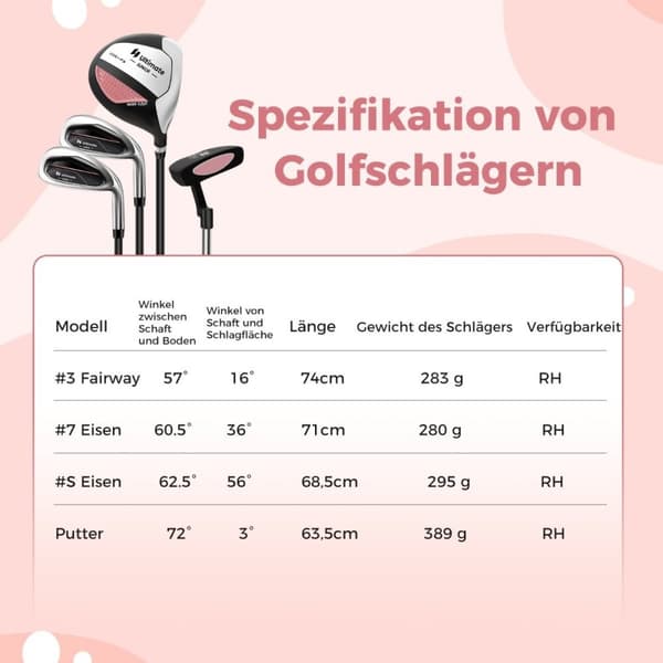 4-delt børnegolfkøllesæt med golftaske og regnslag til børn i alderen 5-7 år, pink