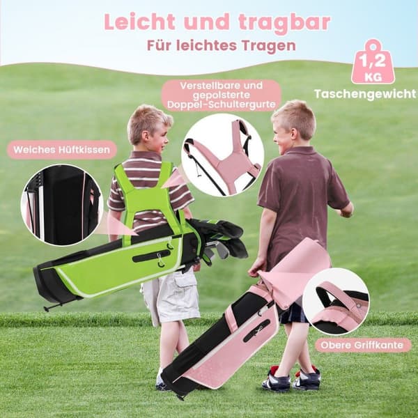 6-delt barnegolfkøllesett med golfbag og regntrekk for barn i alderen 11-13 år, rosa