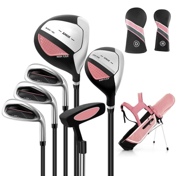 6-delt barnegolfkøllesett med golfbag og regntrekk for barn i alderen 11-13 år, rosa