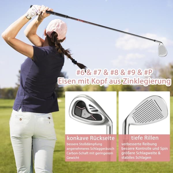 9-delt komplet golfkøllesæt til højrehåndede kvinder med hovedbeklædning