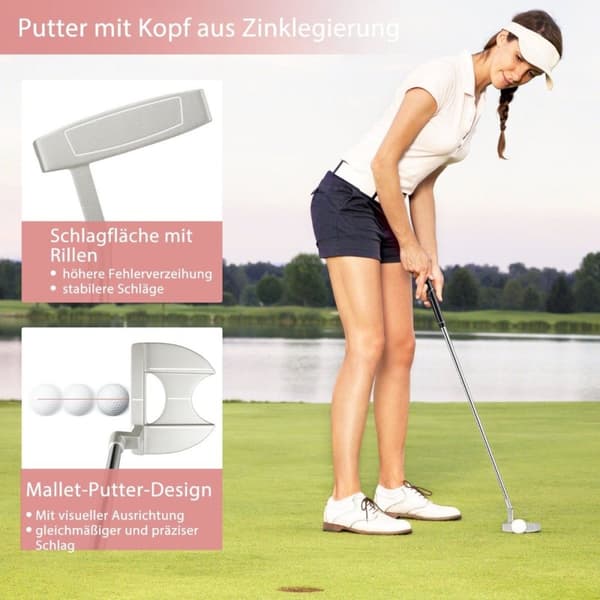 9-delt komplet golfkøllesæt til højrehåndede kvinder med hovedbeklædning