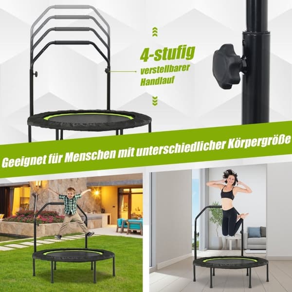 Ø101 cm ministudsmatta med höjdjusterbart handtag och 2 motståndsband gröna
