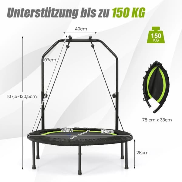 Ø101 cm ministudsmatta med höjdjusterbart handtag och 2 motståndsband gröna