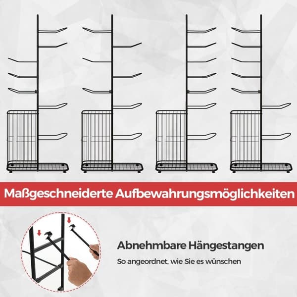 Kugleopbevaringsstativ med 7 niveauer med aftagelige hængestænger og øjenopbevaringskurv