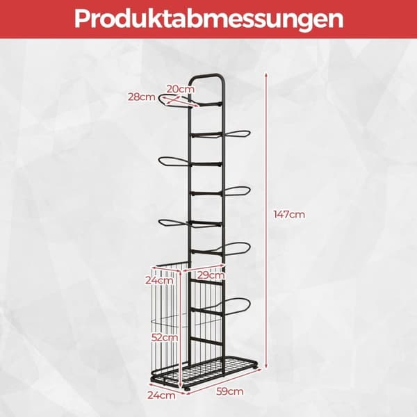 Kugleopbevaringsstativ med 7 niveauer med aftagelige hængestænger og øjenopbevaringskurv