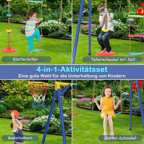 Gyngestel med elastisk gyngeplade gynge 246 x 190 x 188 cm gul + blå
