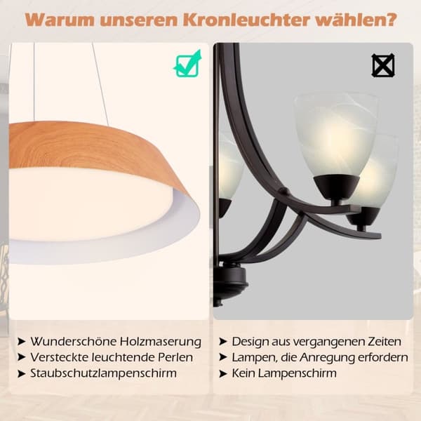 21W LED-taklampa energibesparande taklampa med träfiber metallram naturlig