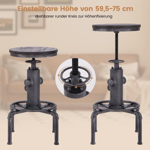 Barstol höjdjusterbar 59,5-75 cm barstol av trä och metall