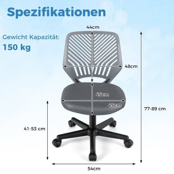 Työtuoli lapsille käsivarreton lasten työtuoli 54 x 54 x 77-89 cm harmaa