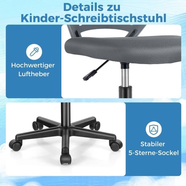 Työtuoli lapsille käsivarreton lasten työtuoli 54 x 54 x 77-89 cm harmaa