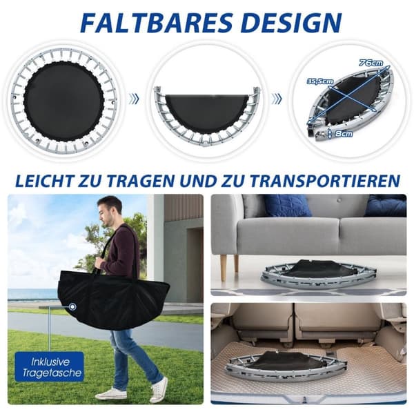 Ø101 cm sammenleggbar mini trampoline med høydejusterbart håndtak fitness trampoline rød