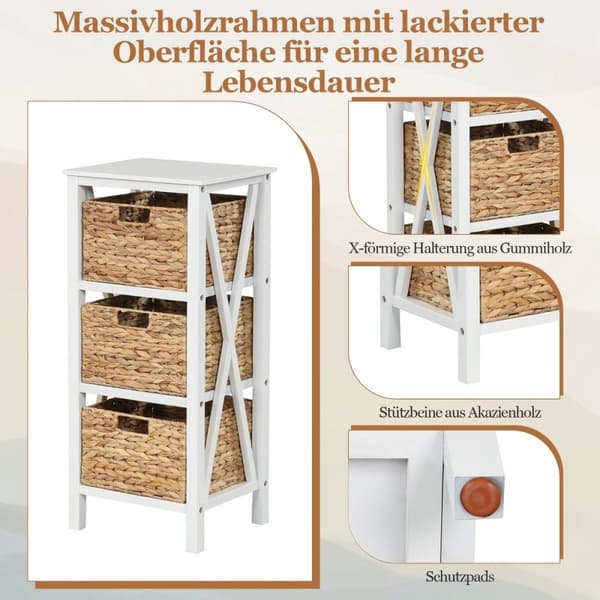 4-vånings sängbord med 3 sjögräskorgar & X-Design smalt sidobord 36 x 30 x 80 cm vit